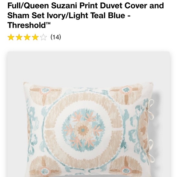 Full/Queen Suzani Print Duvet Cover and Sham Set Ivory/Light Teal Blue Threshold - Picture 4 of 5